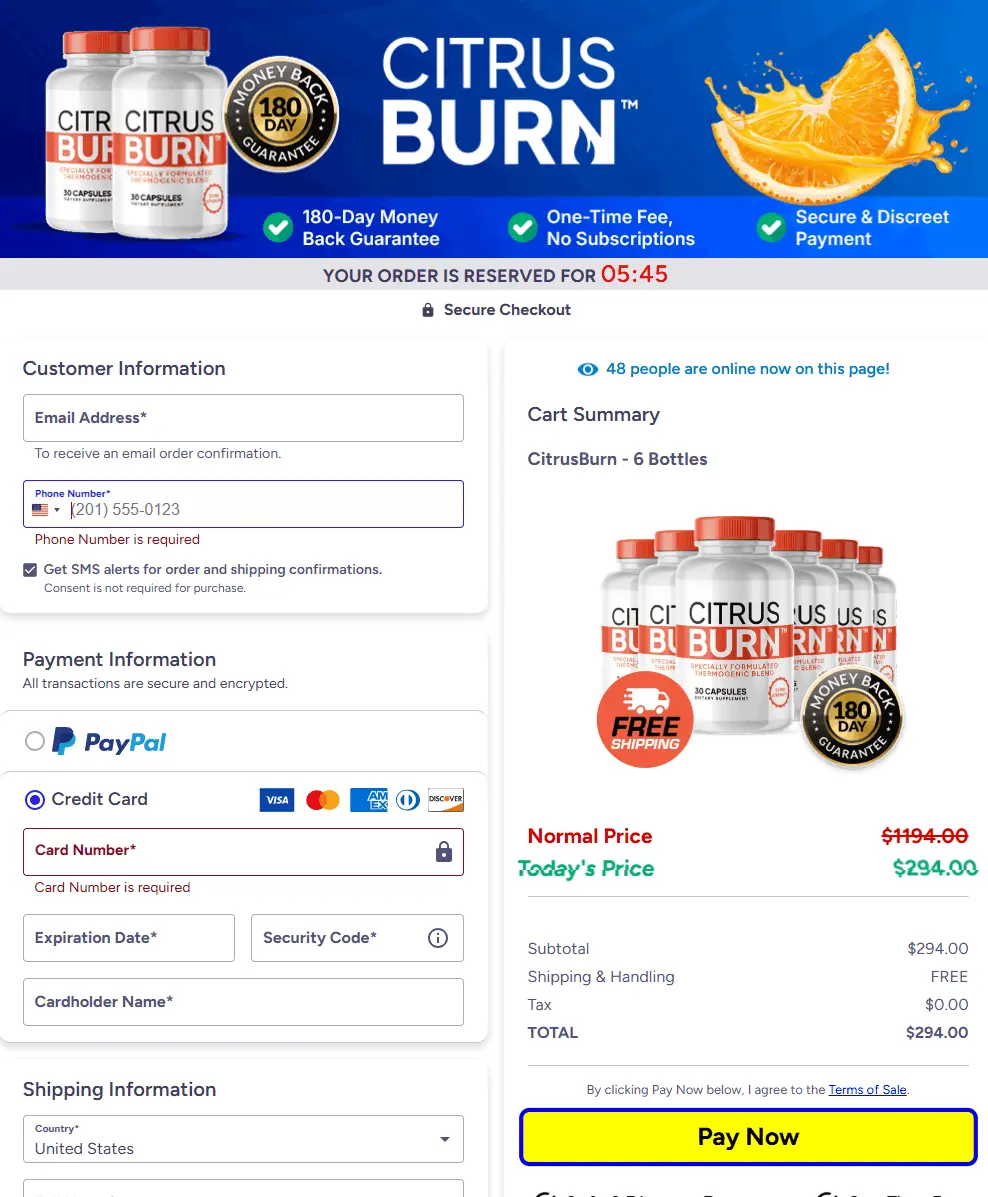 Prostalite Secure Checkout page